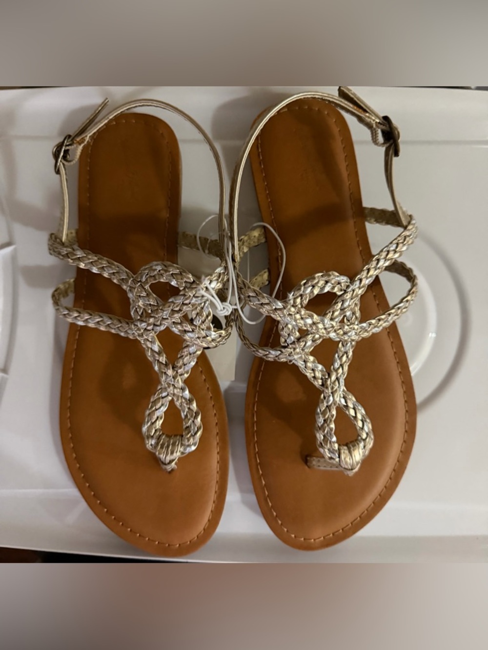 Universal Thread Braided Metallic T-Strap Sandal - Gold - Picture 2 of 4